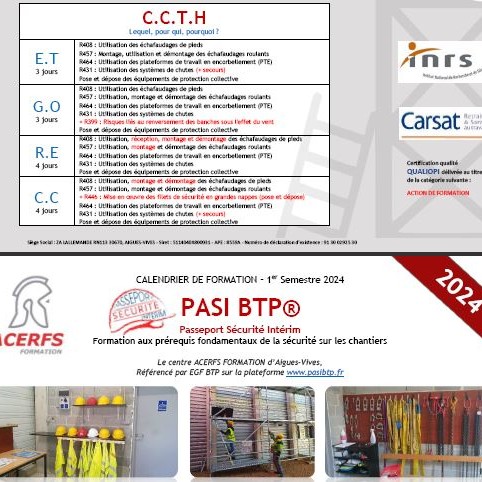 Calendrier CCTH & PASI® - 1er semestre 2024