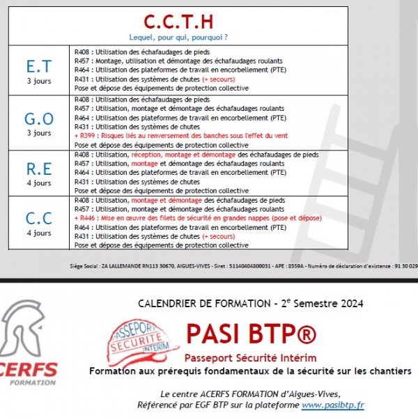 Calendrier CCTH & PASI® 2e semestre 2024