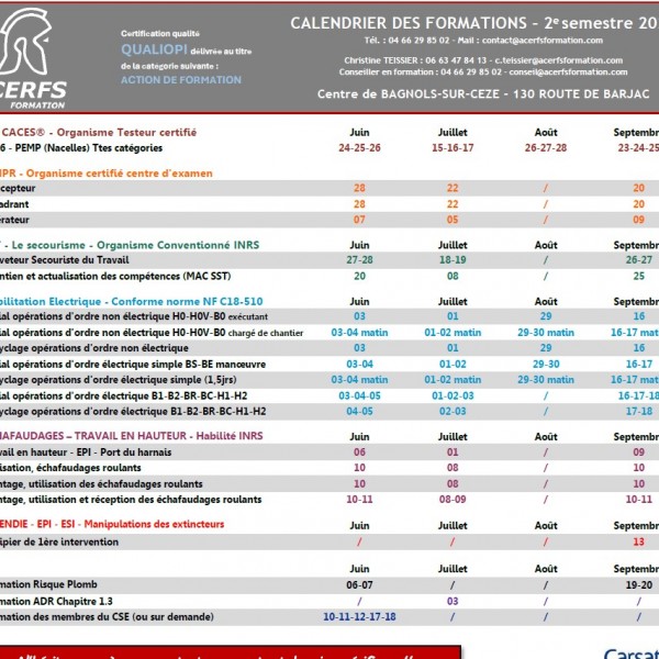 Calendrier Inter Bagnols-Sur-Cèze 2e Semestre 2024
