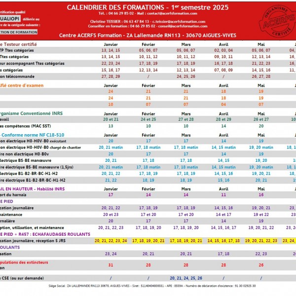 Calendrier Inter Aigues-Vives - 1er Semestre 2025