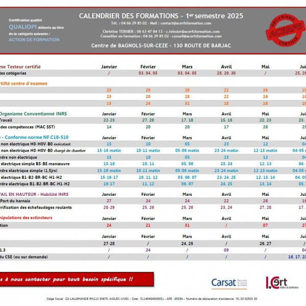 Calendrier Inter Bagnols-Sur-Cèze - 1e Semestre 2025