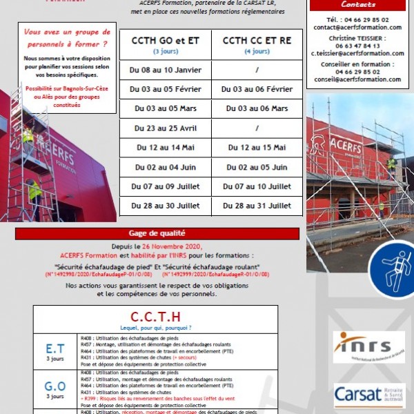 Calendrier CCTH & PASI® - 1e semestre 2025