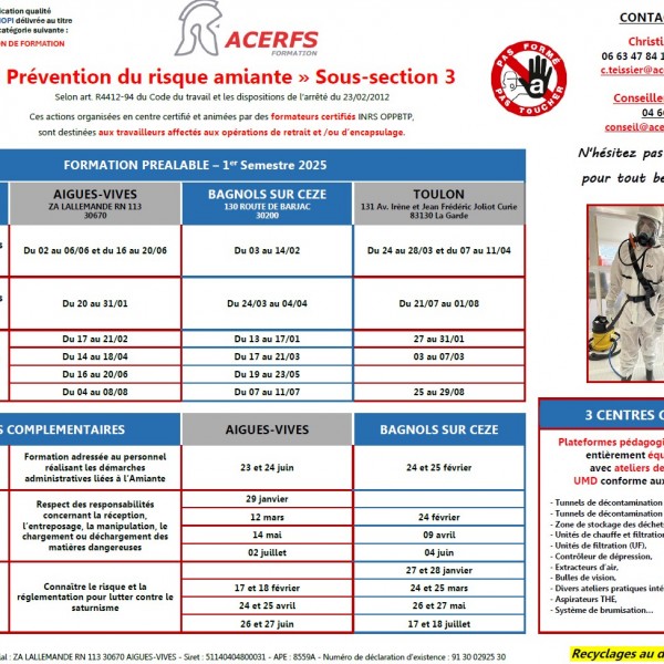 Calendrier Amiante Sous-Section 3 - 1er Semestre 2025