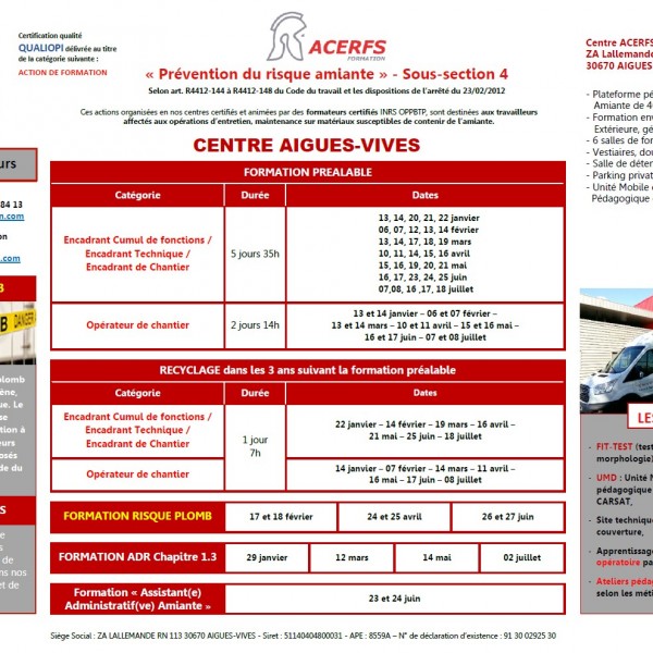 Calendrier Amiante Sous-Section 4 - 1er Semestre 2025