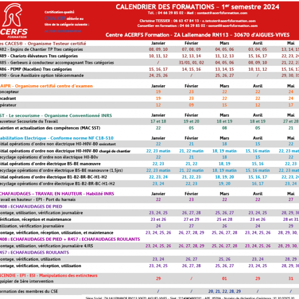 Calendrier Inter Aigues-Vives 1er Semestre 2024